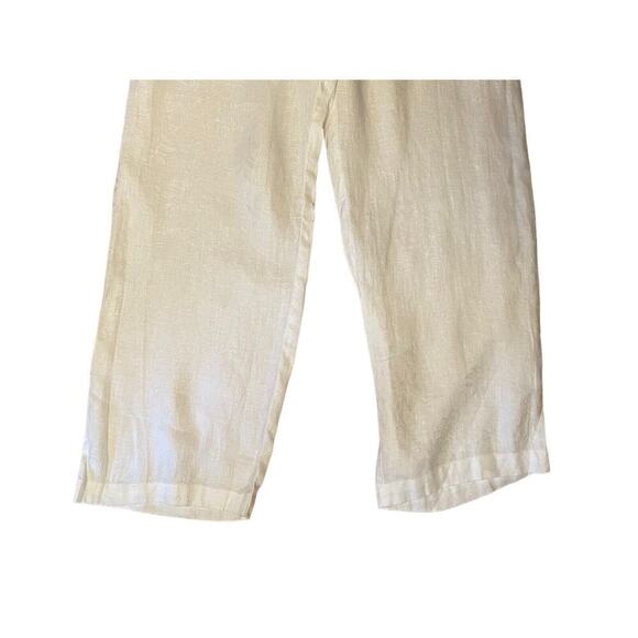 Nino Wong Women’s White 100% Linen Flowy Pants Elastic Waist Large Coastal - Picture 3 of 8